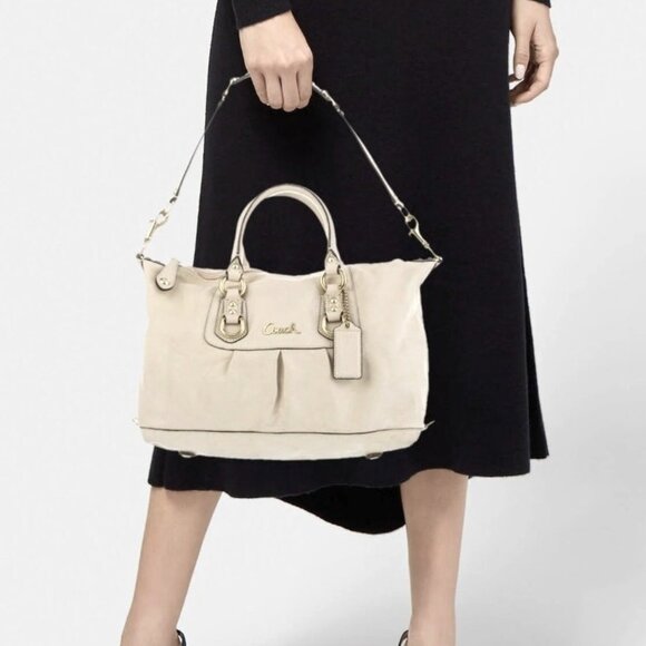 COACH Ashley Front Pleat Leather Convertible Satchel Shoulder Bag  -  F15445 - Picture 2 of 13